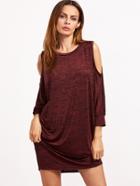 Shein Burgundy Marled Open Shoulder Dolman Sleeve Dress