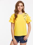 Shein Flower Blossom Applique Layered Sleeve Top