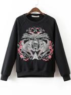 Shein Black Embroidery Raglan Sleeve Sweatshirt