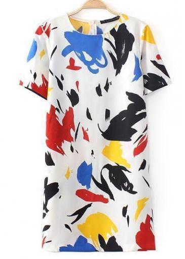 Rosewe European Style Round Neck Short Sleeve Print Dress