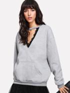 Shein Contrast Lace Cut Out Marled Pullover