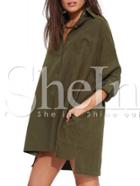 Shein Army Green Long Sleeve Lapel Pockets Dress