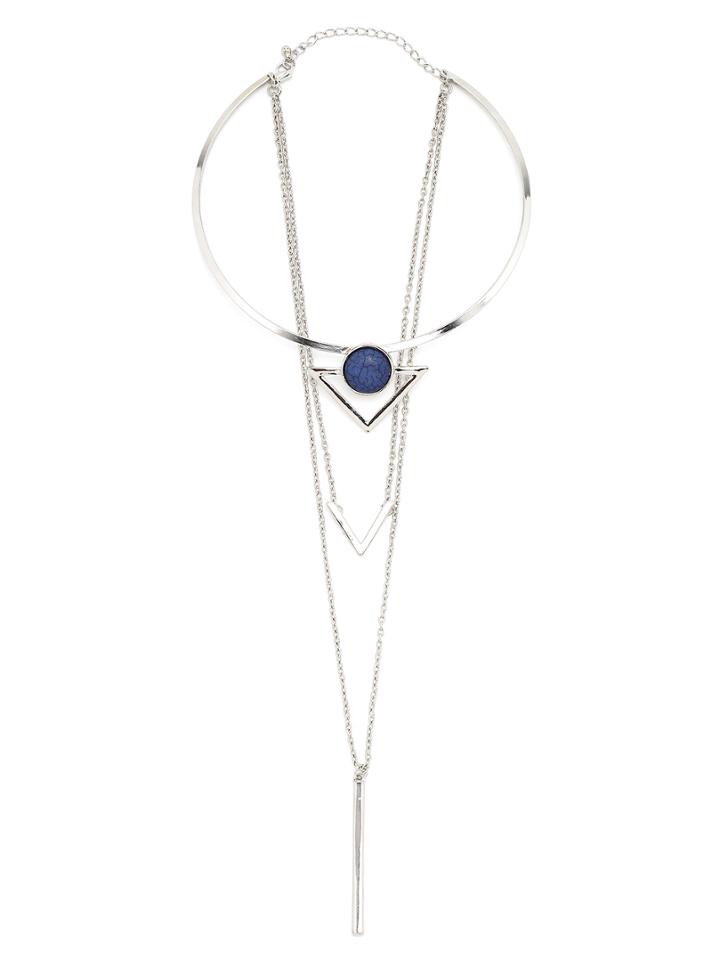 Shein Layered Geometric Shaped Gemstone Pendant Necklace