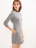 Shein Grey Long Sleeve Pockets Ribbed Dress