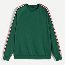 Shein Men Striped Tape Accent Raglan Sleeve Pullover