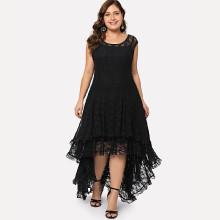 Shein Plus Dip Hem Layered Floral Lace Dress