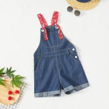 Shein Girls Floral Strap Cuffed Denim Overalls