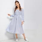 Shein Button Front Belted Knot Striped Dress