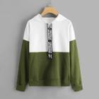 Shein Letter Taped Contrast Panel Hooded Sweatshirt