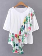 Shein Floral Print Ruffle Trim Top