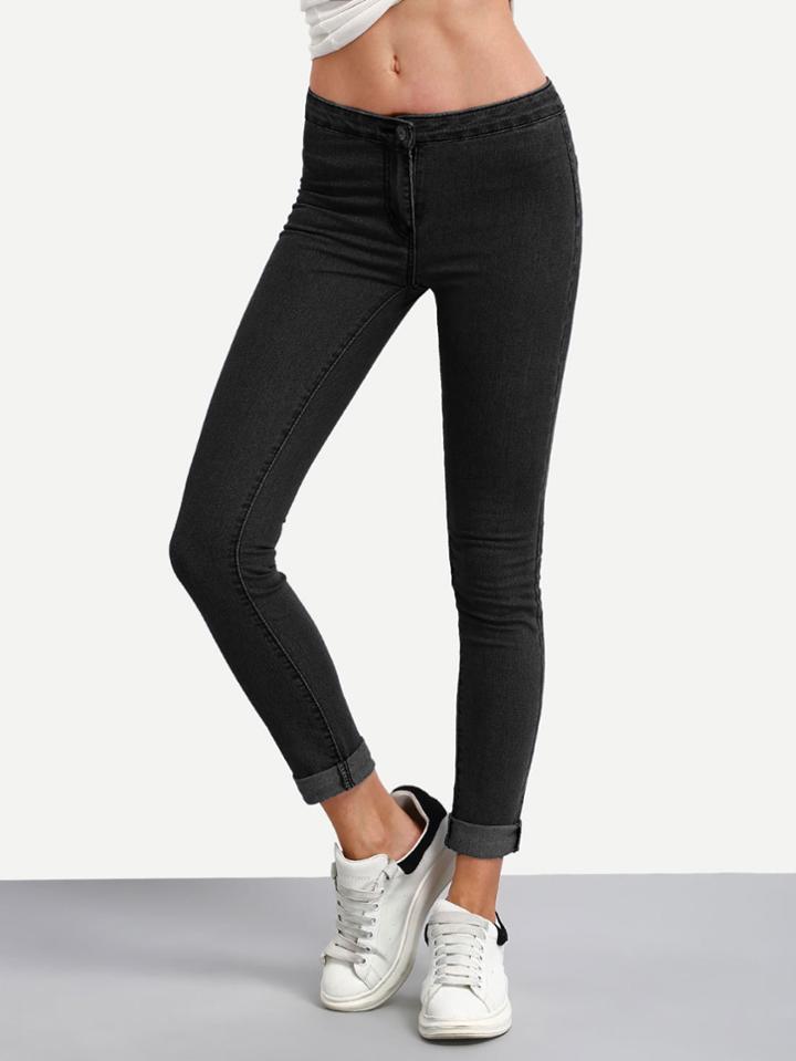Shein Rolled Hem Patch Pocket Back Jeans