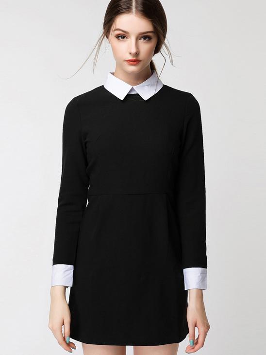 Shein Contrast Collar Zipper Back Shirt Dress