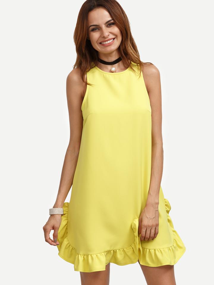 Shein Yellow Ruffle Hem Sleeveless Shift Dress