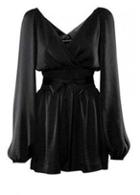 Rosewe Hot Sale V Neck Black Chiffon Rompers With Flare Sleeve