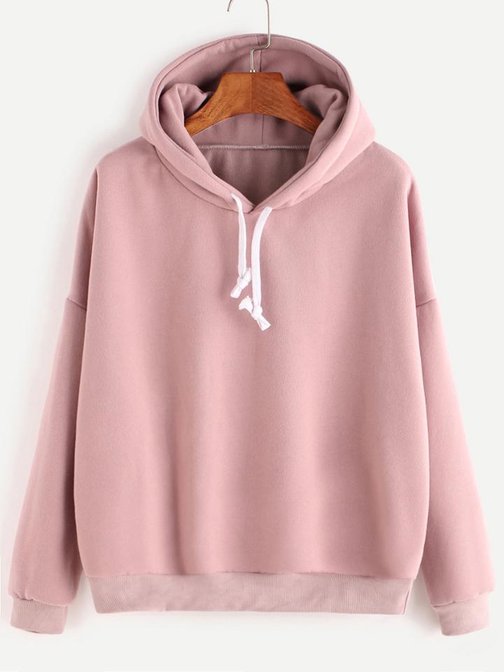 Shein Pink Hooded Drop Shoulder Sweatshirt