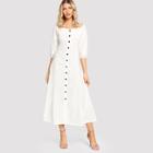 Shein Solid Square Collar Button Front Dress