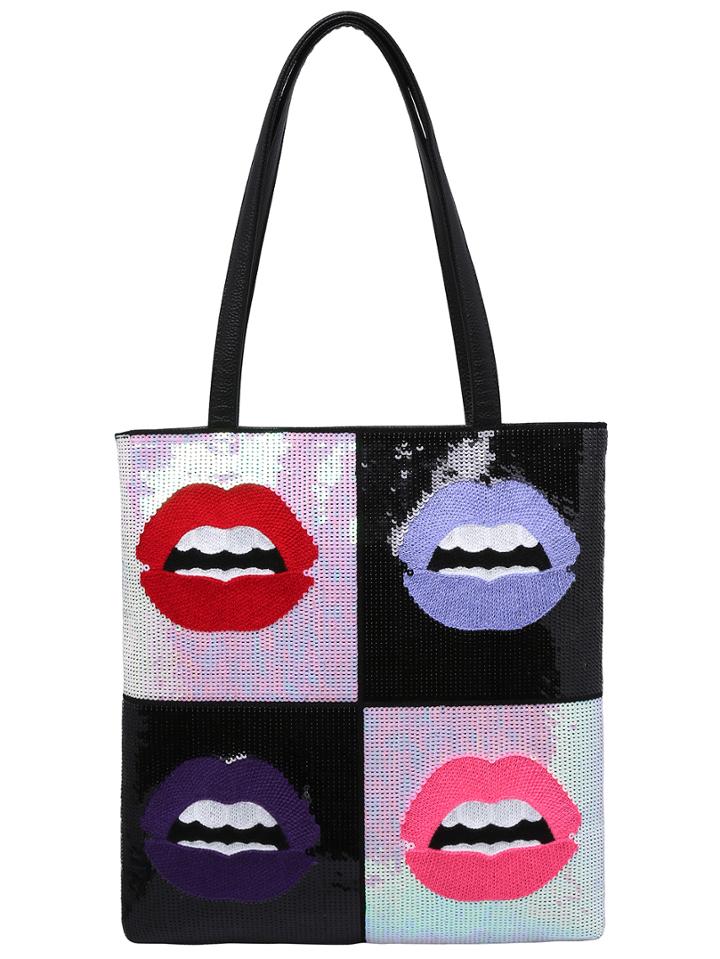 Shein Black Lipstick Print Pu Bag