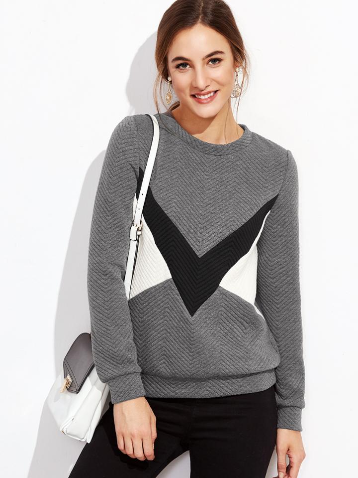 Shein Color Block Chevron Pattern Sweatshirt
