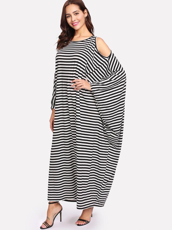 Shein Cold Shoulder Striped Poncho Dress