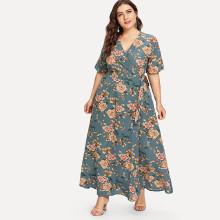 Shein Plus All Over Florals Wrap Dress