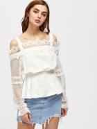 Shein Cold Shoulder Lace Sleeve Peplum Top