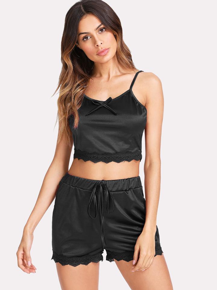 Shein Lace Trim Cami & Shorts Pj Set