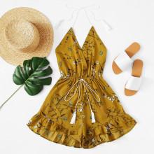 Shein V Neckline Ruffle Hem Halter Romper
