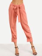 Shein Pink Bow Tie Waist Pockets Pants