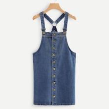 Shein Denim Single Breasted Pinafore Dress