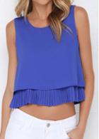 Rosewe Royal Blue Ruffled Round Neck Tank Top