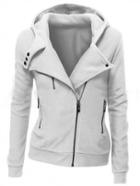 Shein White Zipper Front Hooded Sweatshirt