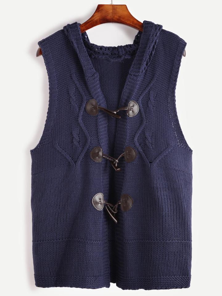 Shein Navy Eyelet Hooded Knit Duffle Vest