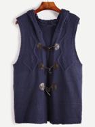 Shein Navy Eyelet Hooded Knit Duffle Vest