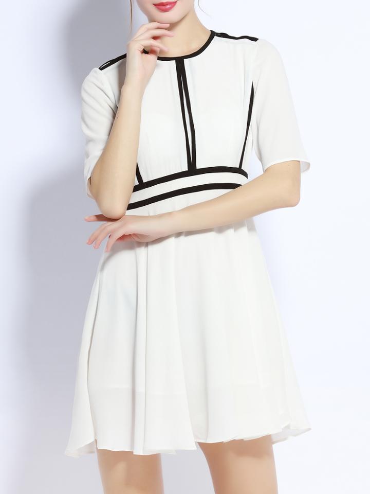 Shein White Contrast Black Chiffon A-line Dress