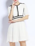 Shein White Contrast Black Chiffon A-line Dress