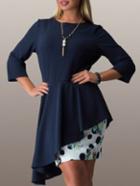 Shein Navy Round Neck Asymmetrical Ruffle T-shirt