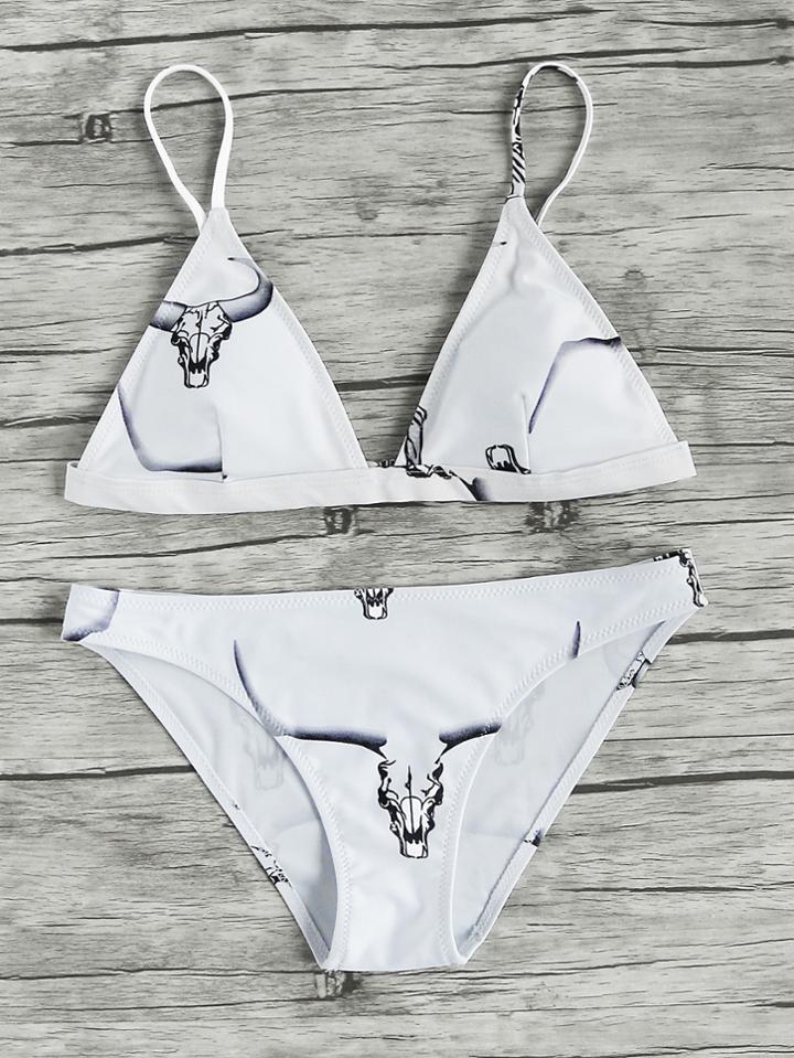 Shein Bull Print Triangle Bikini Set