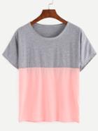 Shein Grey And Pink Color Block Loose T-shirt