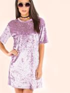 Shein Purple Short Sleeve Crushed Velvet Dress