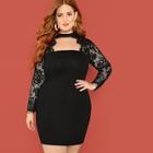 Shein Plus Lace Sleeve Choker Neck Dress