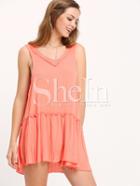 Shein Orange Red Ruffled Dropped Waist Hem Dress