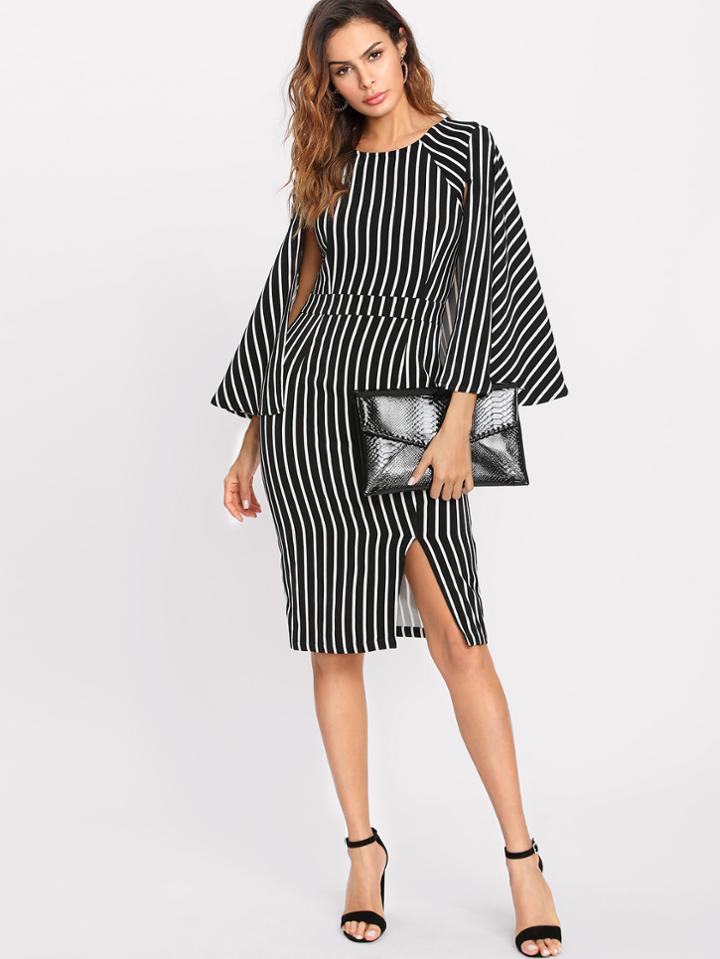 Shein Slit Front Striped Cape Dress