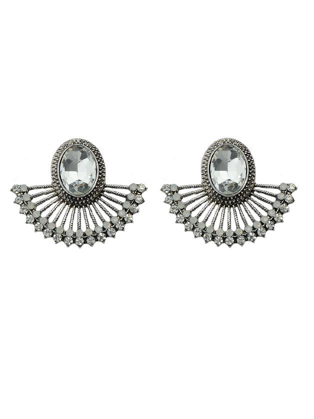 Shein White Retro Crystal Semicircle Stud Earrings