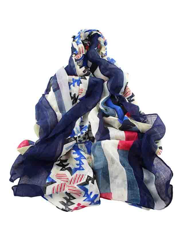 Shein Navyblue Autumn Style Printed Long Cotton Scarf For Ladies