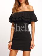 Shein Black Off The Shoulder Ruffle Sheath Dress