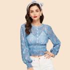 Shein Bishop Sleeve Smocked Hem Blouse Without Cami