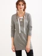 Shein Grey Lace Up V Neck Fleck Sweatshirt