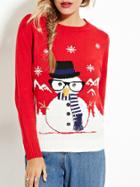 Shein Red Scarf Snowman Pullover Sweaters