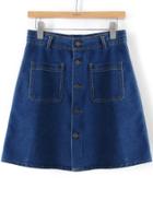 Shein With Pockets Buttons Denim Skirt