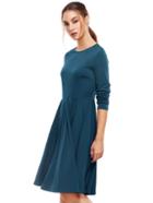 Shein Blue Pleated Long Sleeve A-line Dress